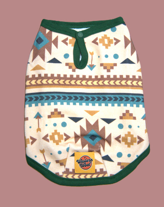 Dog sweater shirt with geometric southwestern pattern