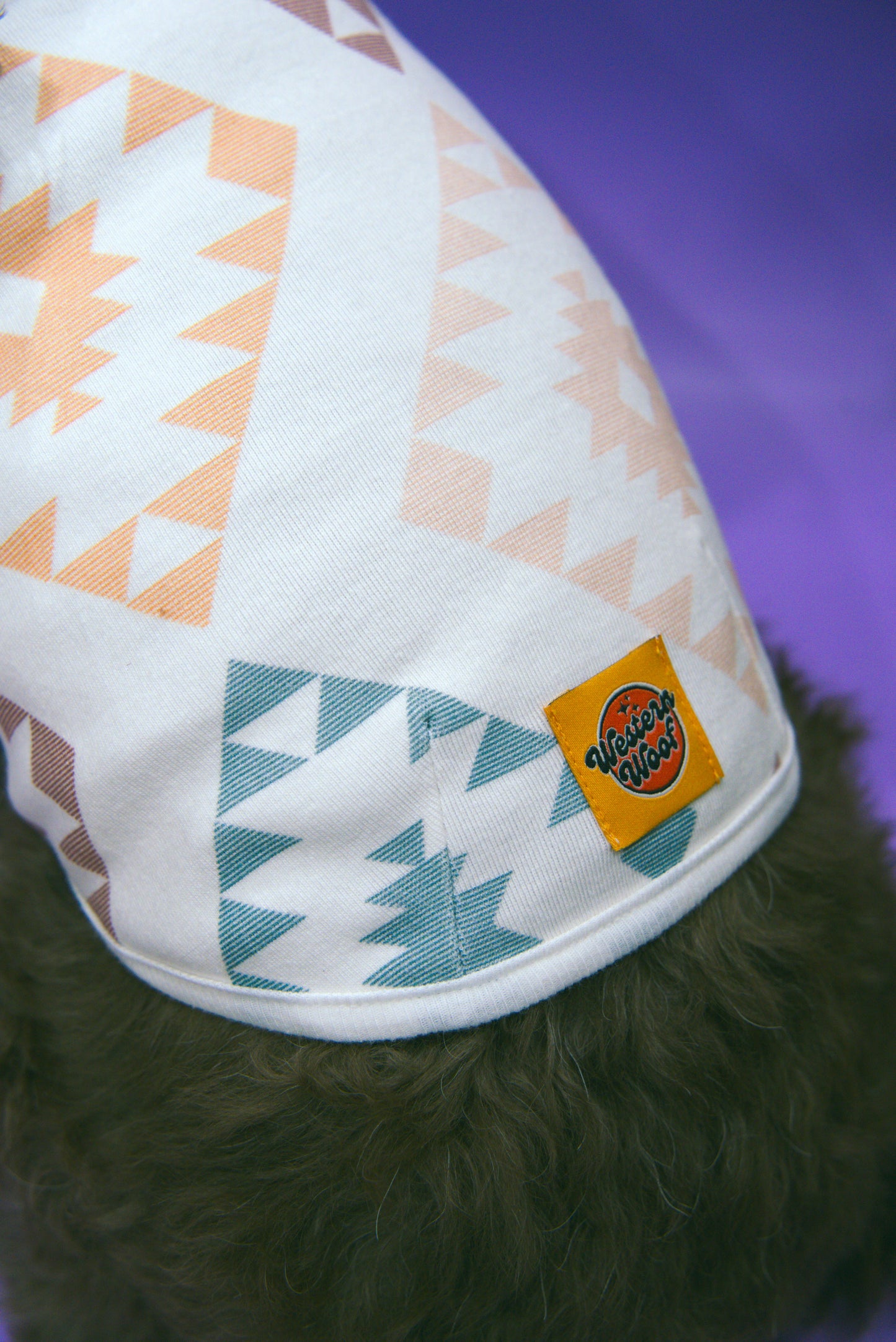 close up of a geometric southwestern pattern dog shirt